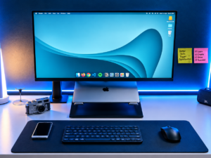 Futuristic Blue Neon Productivity Desk