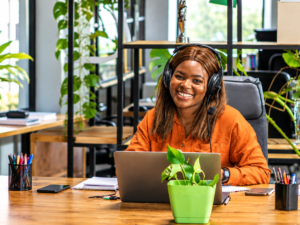 Smiling Remote Work Professional